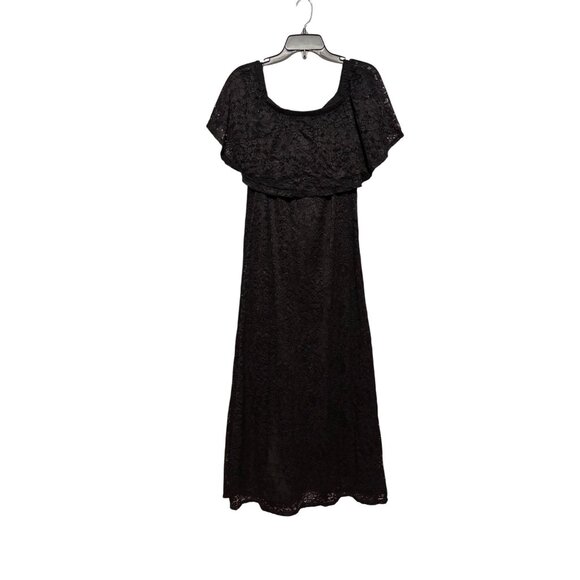 Ellen Weaver Black Overlay Lace Maxi Dress On/Off Shoulder Medium Elegant Gown - Picture 2 of 10